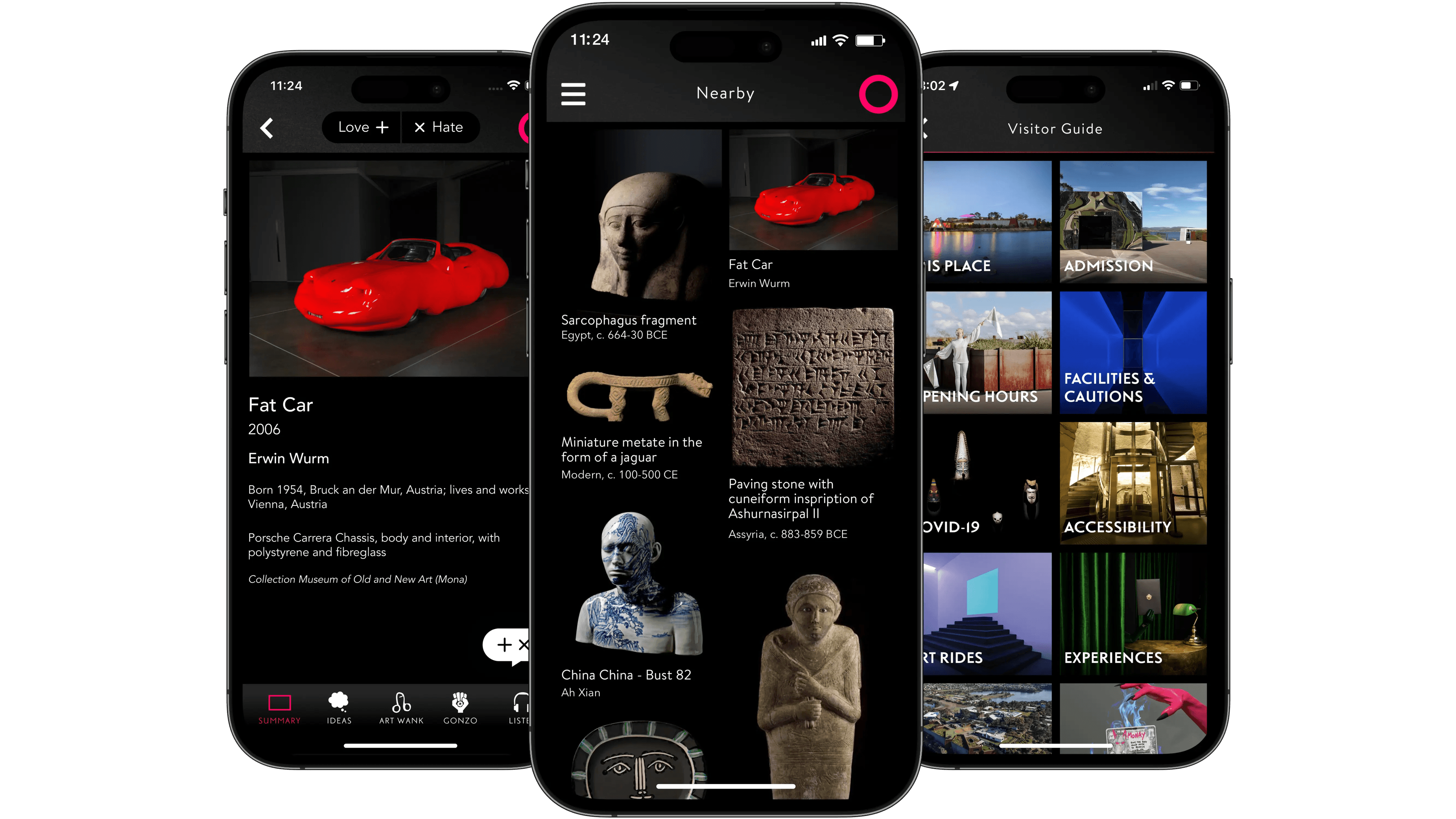 The O App showing various collections items with descriptions