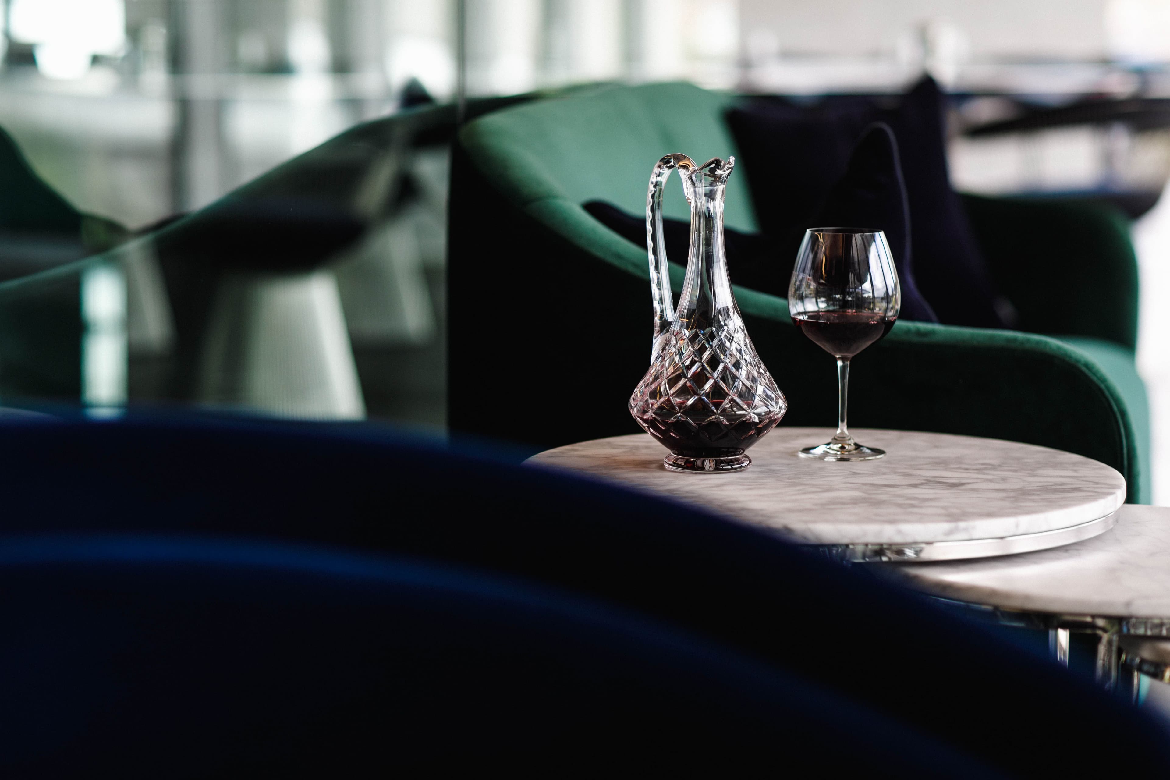 Red wine being served in a carafe at Moorilla cellar door